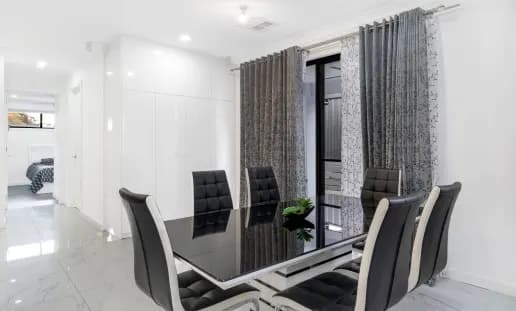 Living and dining interior in the Medindie renovation project